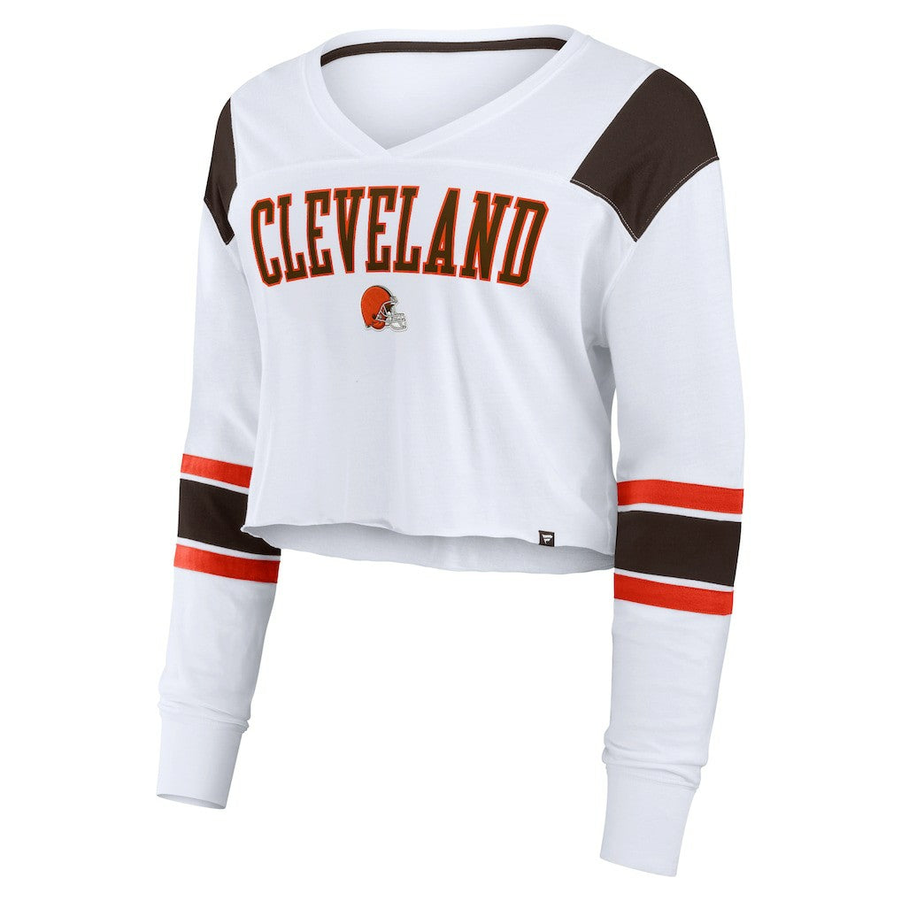 Cleveland Browns Women's Stretch Cropped Fashion Long Sleeve T-Shirt - White online