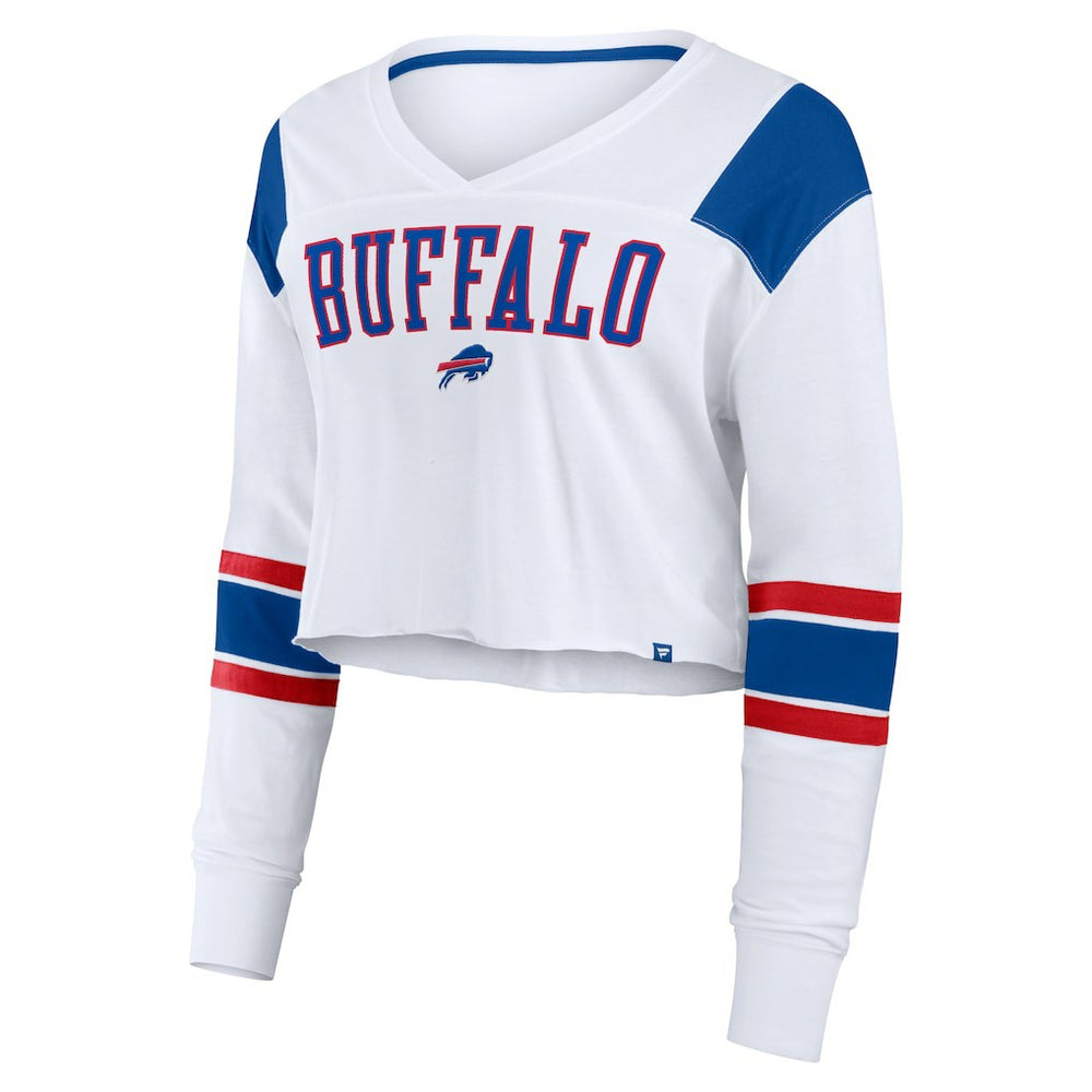 Buffalo Bills Women's Stretch Cropped Fashion Long Sleeve T-Shirt - White on sale