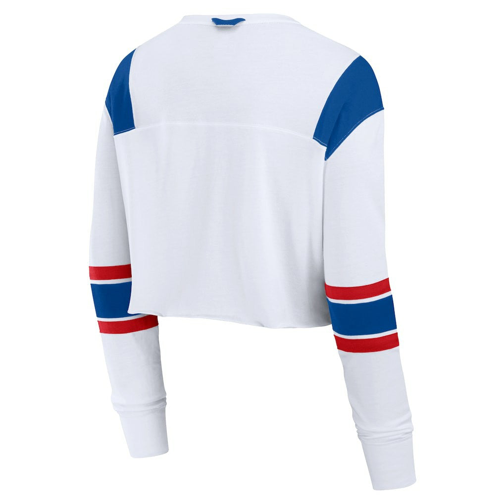 Buffalo Bills Women's Stretch Cropped Fashion Long Sleeve T-Shirt - White on sale