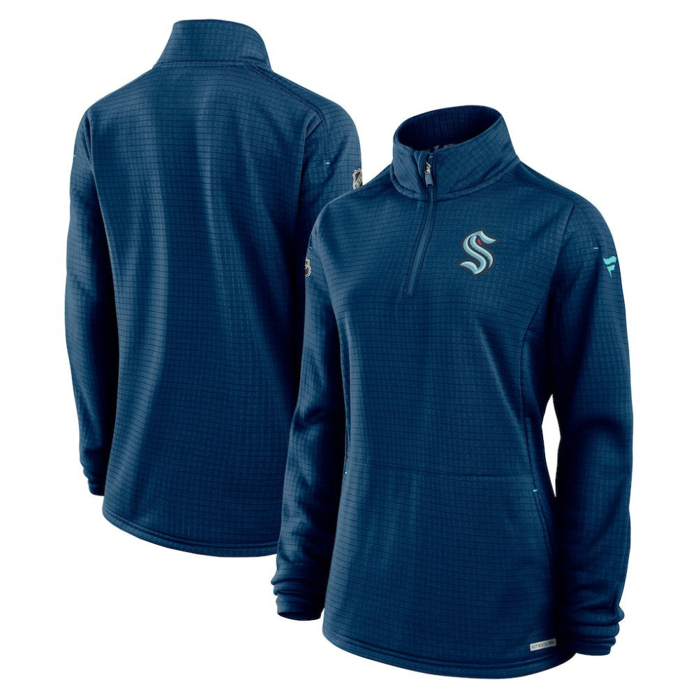 Seattle Kraken Fanatics Women's Authentic Pro Rink Lightweight Quarter-Zip Pullover Sweatshirt - Deep Sea Blue Sweatshirts