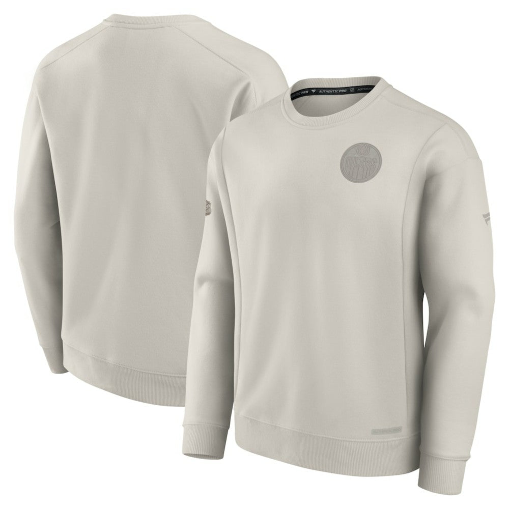 Edmonton Oilers Fanatics Authentic Pro Road Fleece Pullover Sweatshirt - Cream Sweatshirts