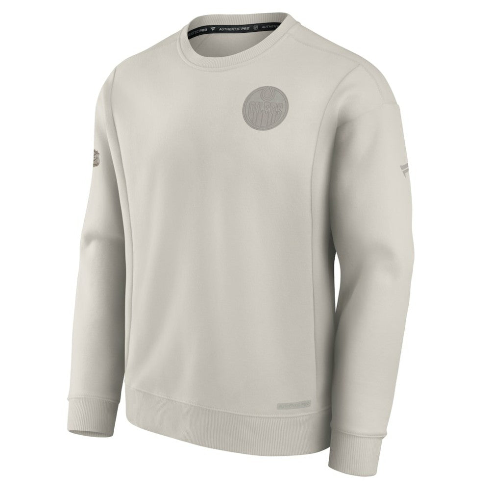 Edmonton Oilers Fanatics Authentic Pro Road Fleece Pullover Sweatshirt - Cream Sweatshirts