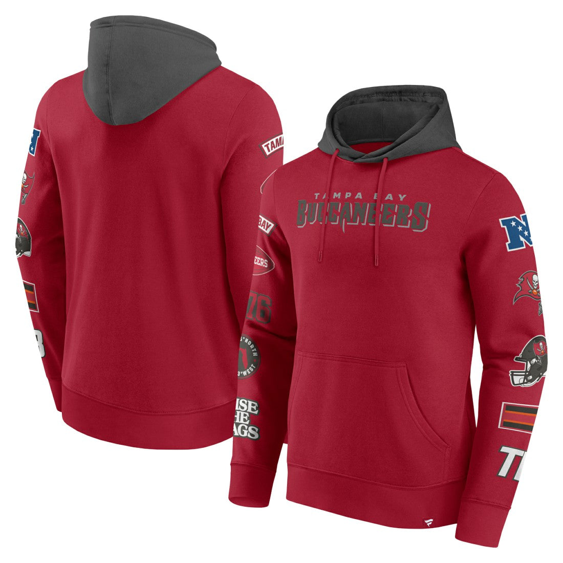 Tampa Bay Buccaneers Patched Out Pullover Hoodie - Red/Pewter cheap