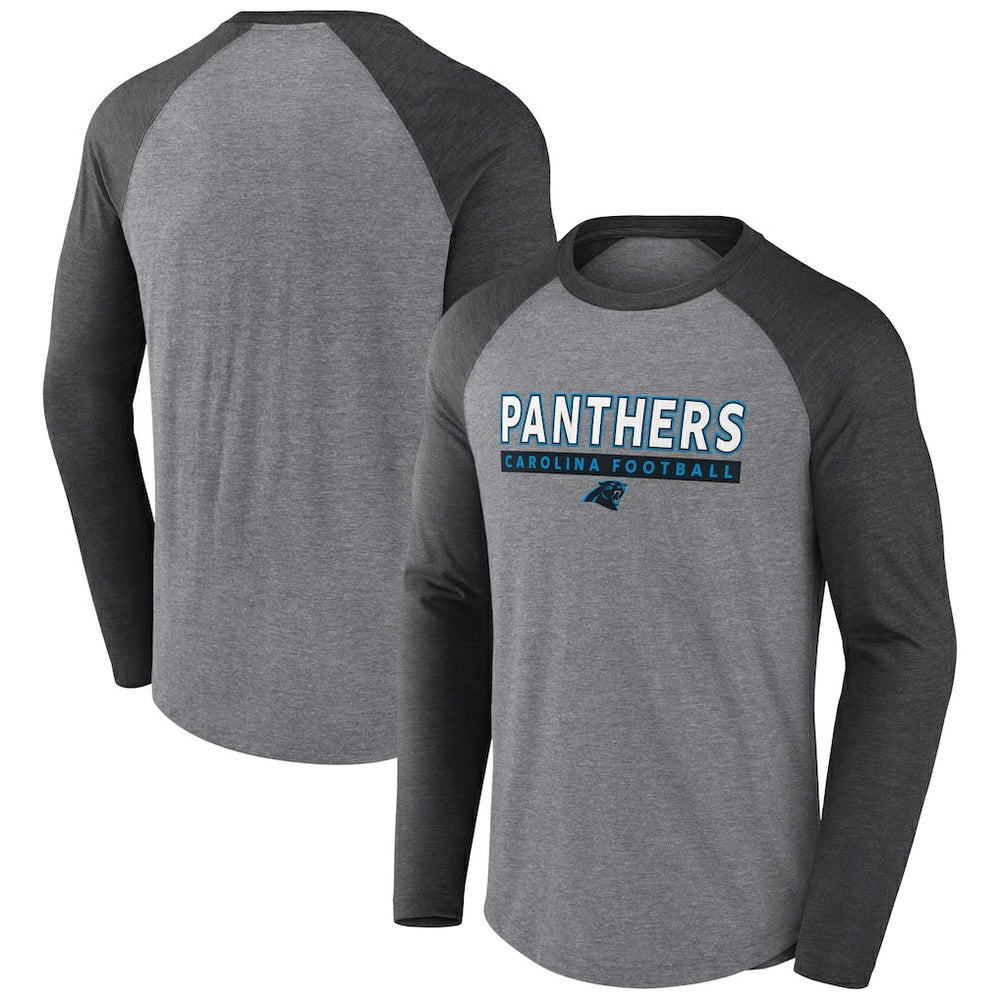 Carolina Panthers Tri-Blend Raglan Long Sleeve T-Shirt - Heather Gray/Charcoal for sale