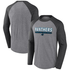 Carolina Panthers Tri-Blend Raglan Long Sleeve T-Shirt - Heather Gray/Charcoal for sale