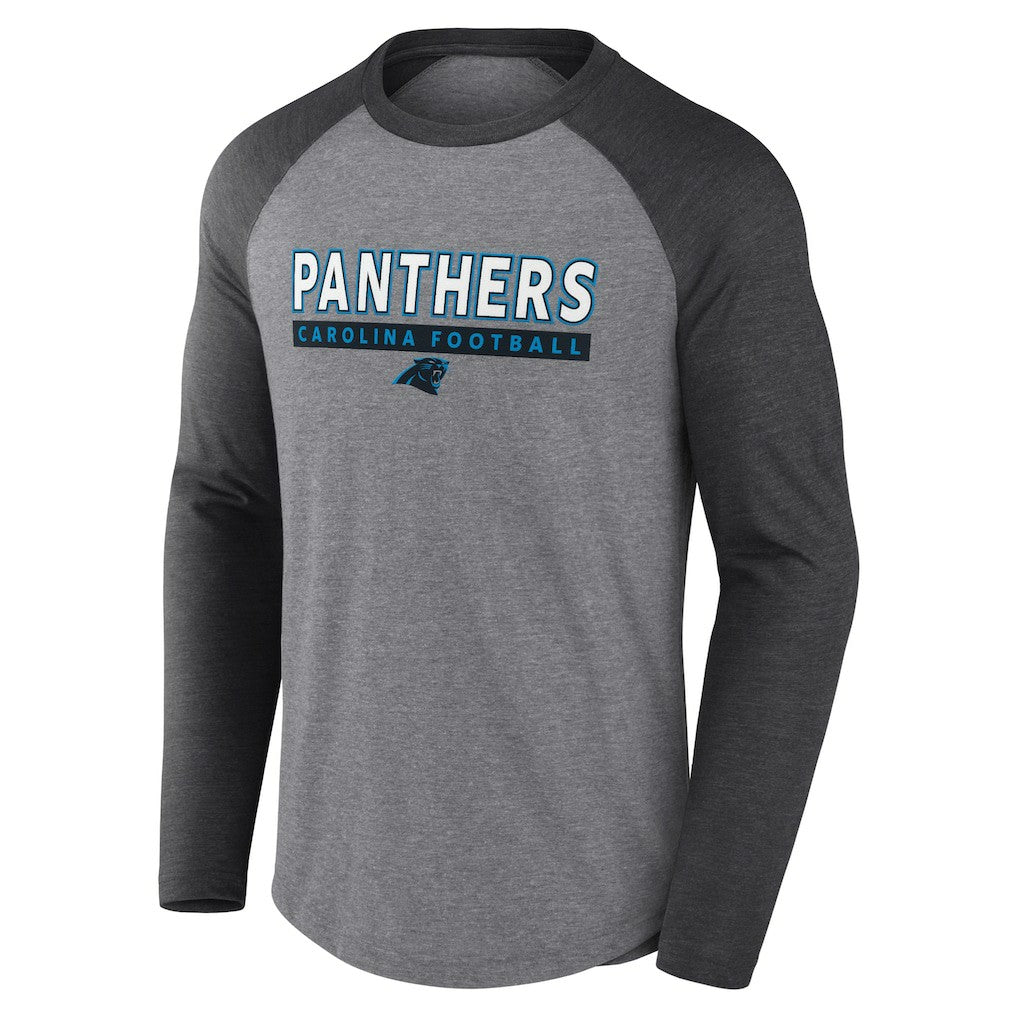 Carolina Panthers Tri-Blend Raglan Long Sleeve T-Shirt - Heather Gray/Charcoal for sale