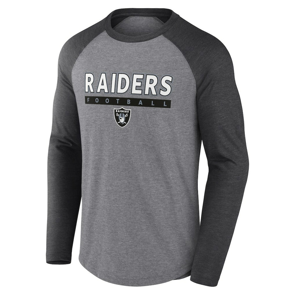 Las Vegas Raiders Tri-Blend Raglan Long Sleeve T-Shirt - Heather Gray/Charcoal for sale