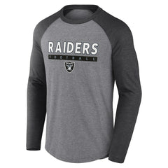 Las Vegas Raiders Tri-Blend Raglan Long Sleeve T-Shirt - Heather Gray/Charcoal for sale