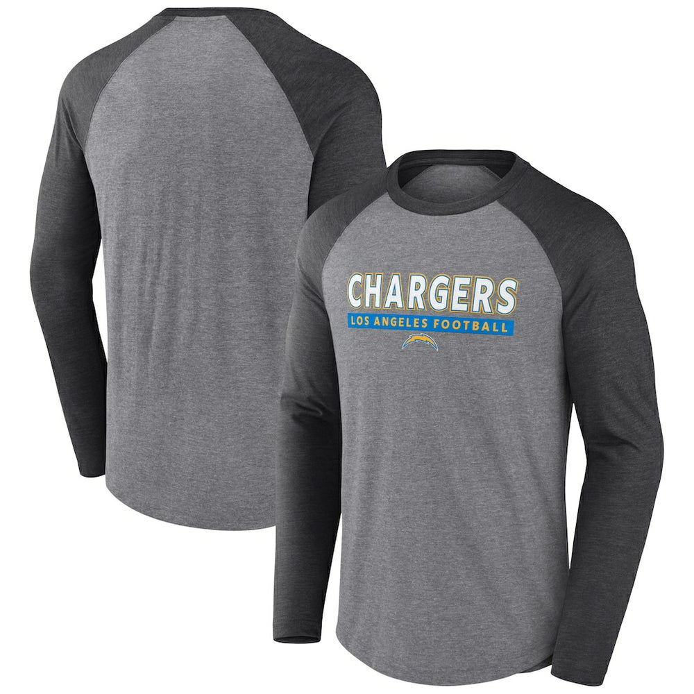 Los Angeles Chargers Tri-Blend Raglan Long Sleeve T-Shirt - Heather Gray/Charcoal for sale