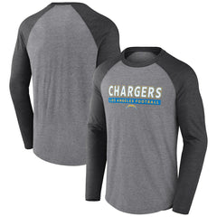 Los Angeles Chargers Tri-Blend Raglan Long Sleeve T-Shirt - Heather Gray/Charcoal for sale