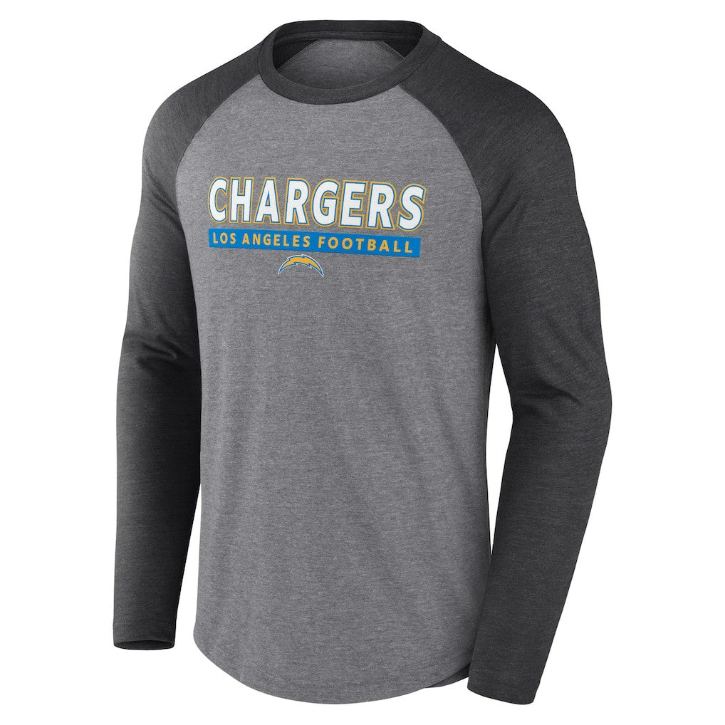 Los Angeles Chargers Tri-Blend Raglan Long Sleeve T-Shirt - Heather Gray/Charcoal for sale
