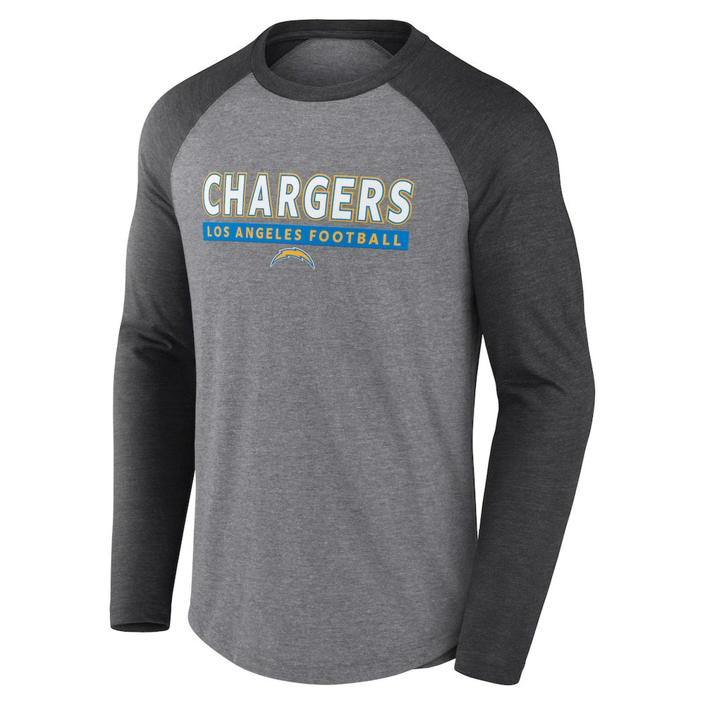 Los Angeles Chargers Tri-Blend Raglan Long Sleeve T-Shirt - Heather Gray/Charcoal for sale