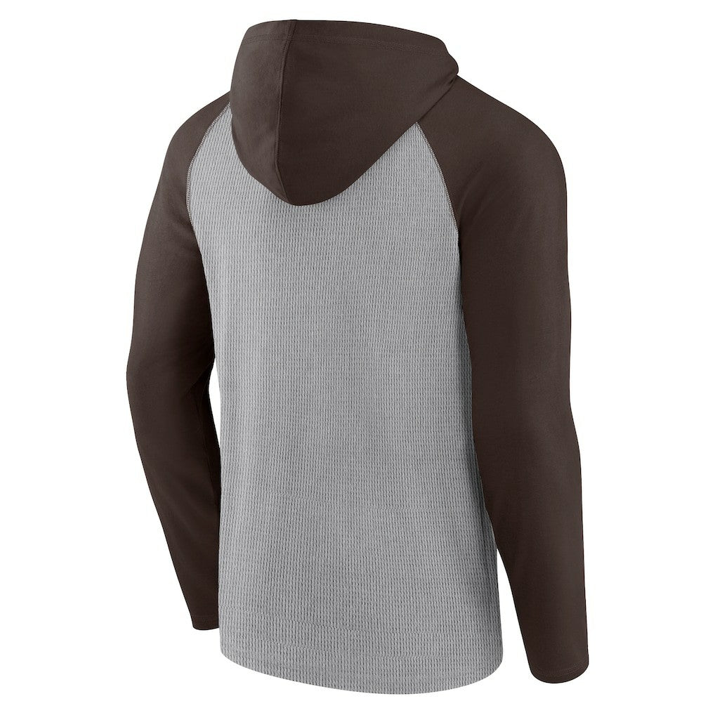 Cleveland Browns Under Center Long Sleeve Hoodie T-Shirt - Gray/Brown on sale