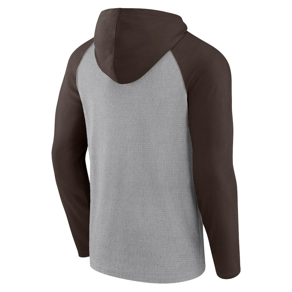 Cleveland Browns Under Center Long Sleeve Hoodie T-Shirt - Gray/Brown on sale