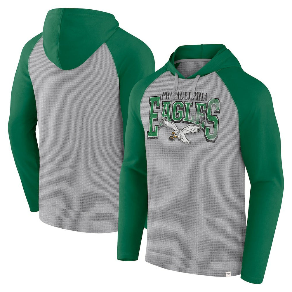 Philadelphia Eagles Under Center Long Sleeve Hoodie T-Shirt - Gray/Kelly Green on sale