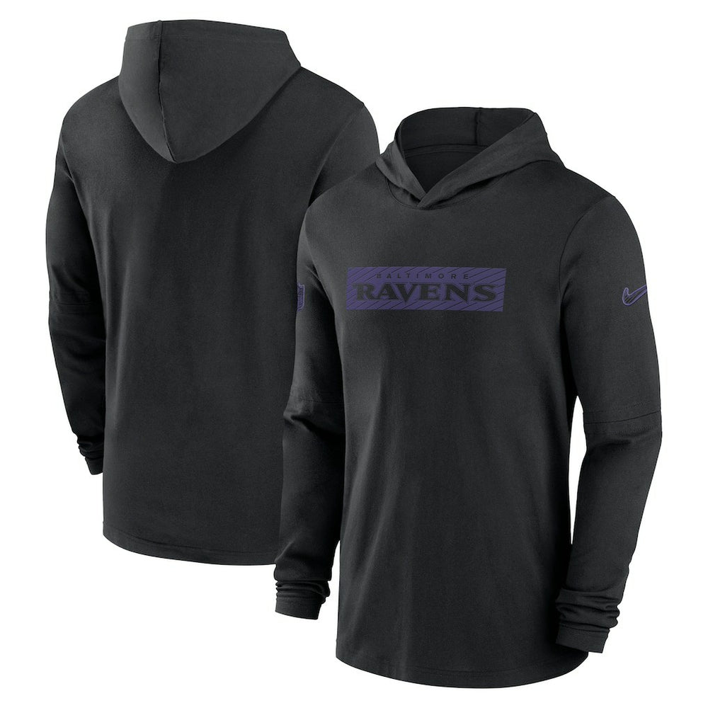 Baltimore Ravens 2024/25 Sideline Performance Long Sleeve Hoodie T-Shirt - Black on sale