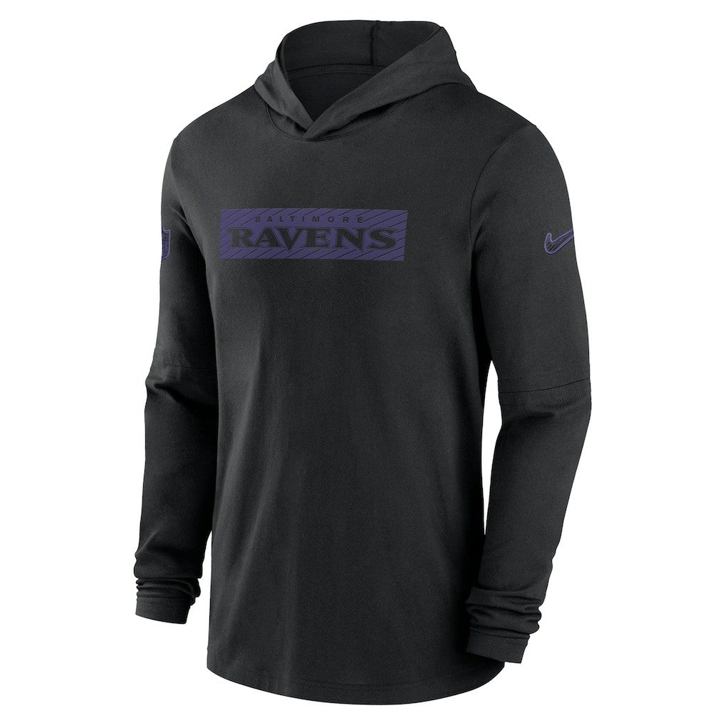 Baltimore Ravens 2024/25 Sideline Performance Long Sleeve Hoodie T-Shirt - Black on sale