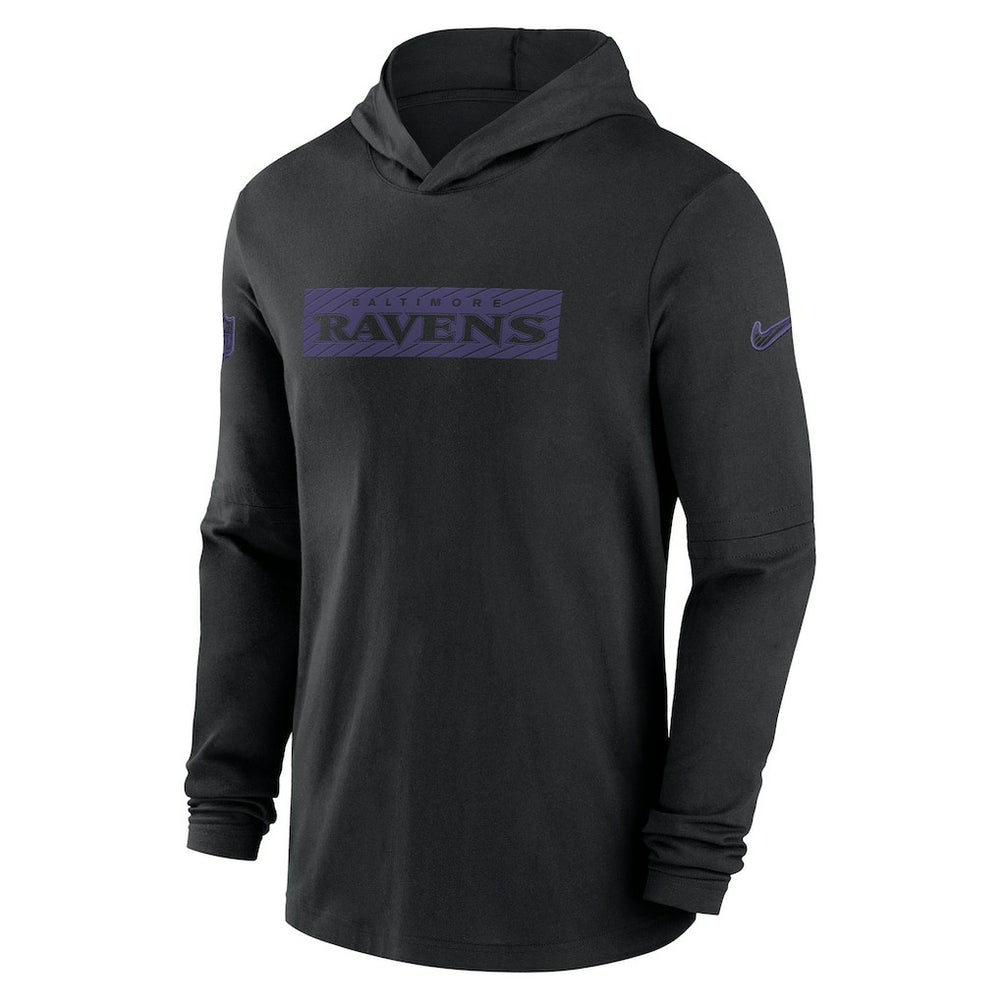 Baltimore Ravens 2024/25 Sideline Performance Long Sleeve Hoodie T-Shirt - Black on sale