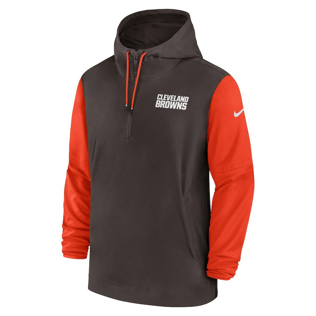 Cleveland Browns 2024/25 Sideline Pre-Game Player 1/2-Zip Hoodie Jacket - Brown/Orange for sale