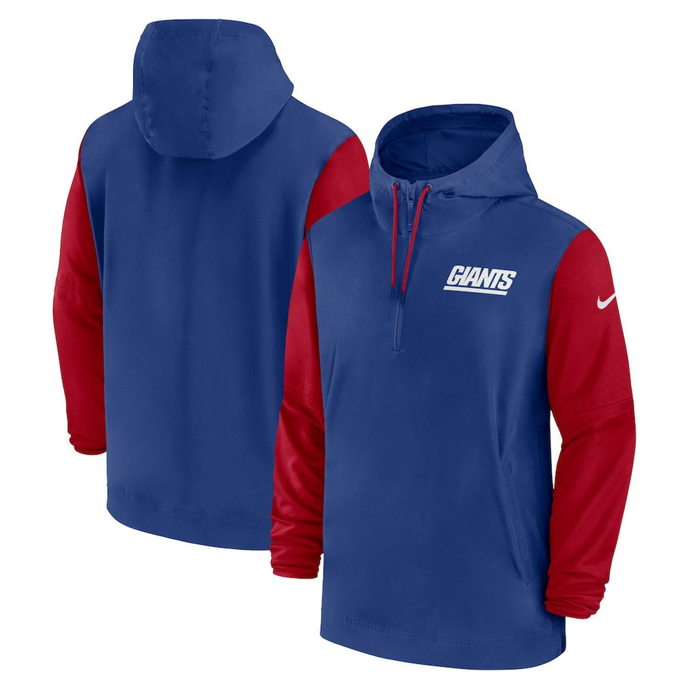 New York Giants 2024/25 Sideline Pre-Game Player 1/2-Zip Hoodie Jacket - Royal/Red for sale