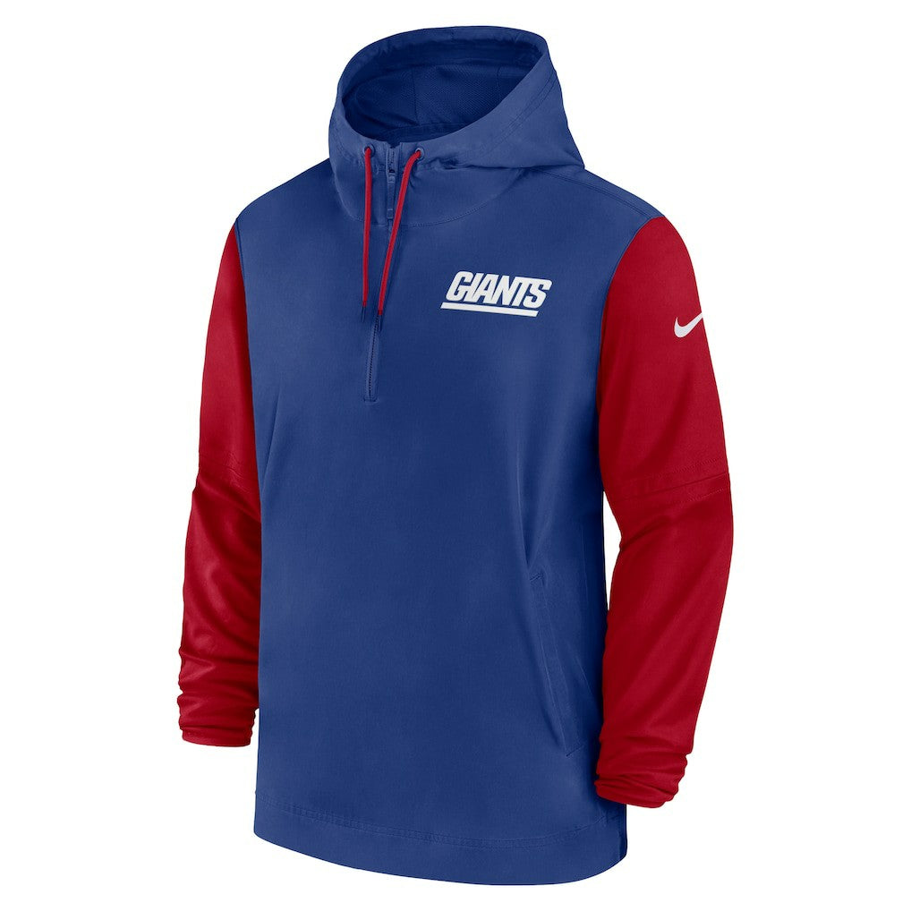 New York Giants 2024/25 Sideline Pre-Game Player 1/2-Zip Hoodie Jacket - Royal/Red for sale