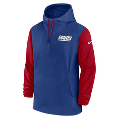 New York Giants 2024/25 Sideline Pre-Game Player 1/2-Zip Hoodie Jacket - Royal/Red for sale