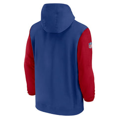 New York Giants 2024/25 Sideline Pre-Game Player 1/2-Zip Hoodie Jacket - Royal/Red for sale