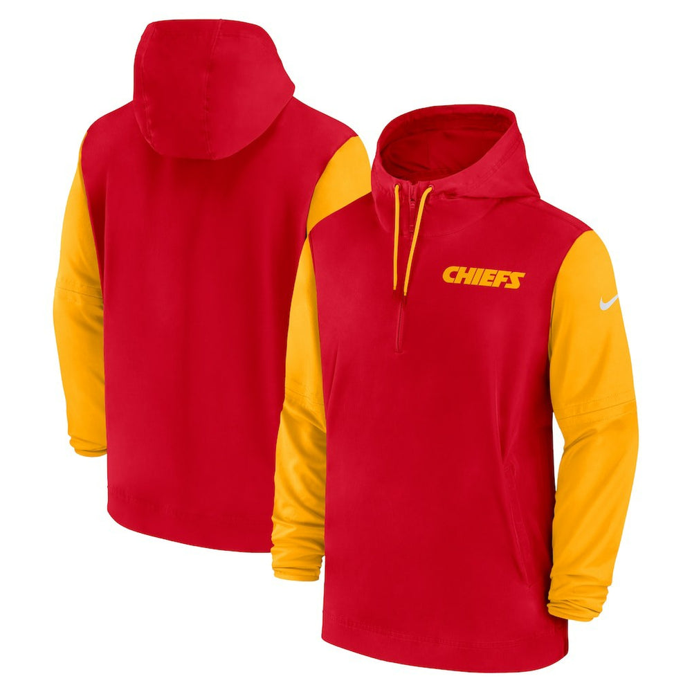 Kansas City Chiefs 2024/25 Sideline Pre-Game Player 1/2-Zip Hoodie Jacket - Red/Gold sale