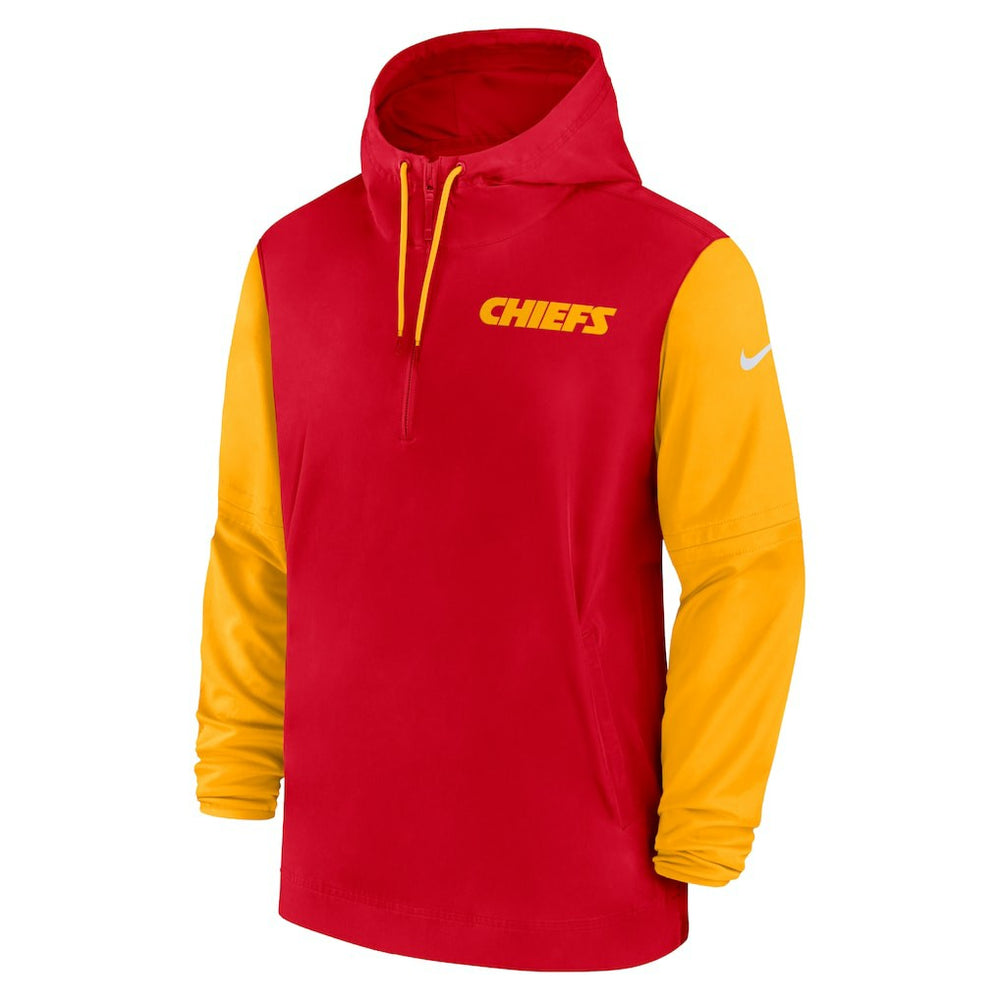 Kansas City Chiefs 2024/25 Sideline Pre-Game Player 1/2-Zip Hoodie Jacket - Red/Gold sale