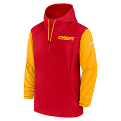 Kansas City Chiefs 2024/25 Sideline Pre-Game Player 1/2-Zip Hoodie Jacket - Red/Gold sale