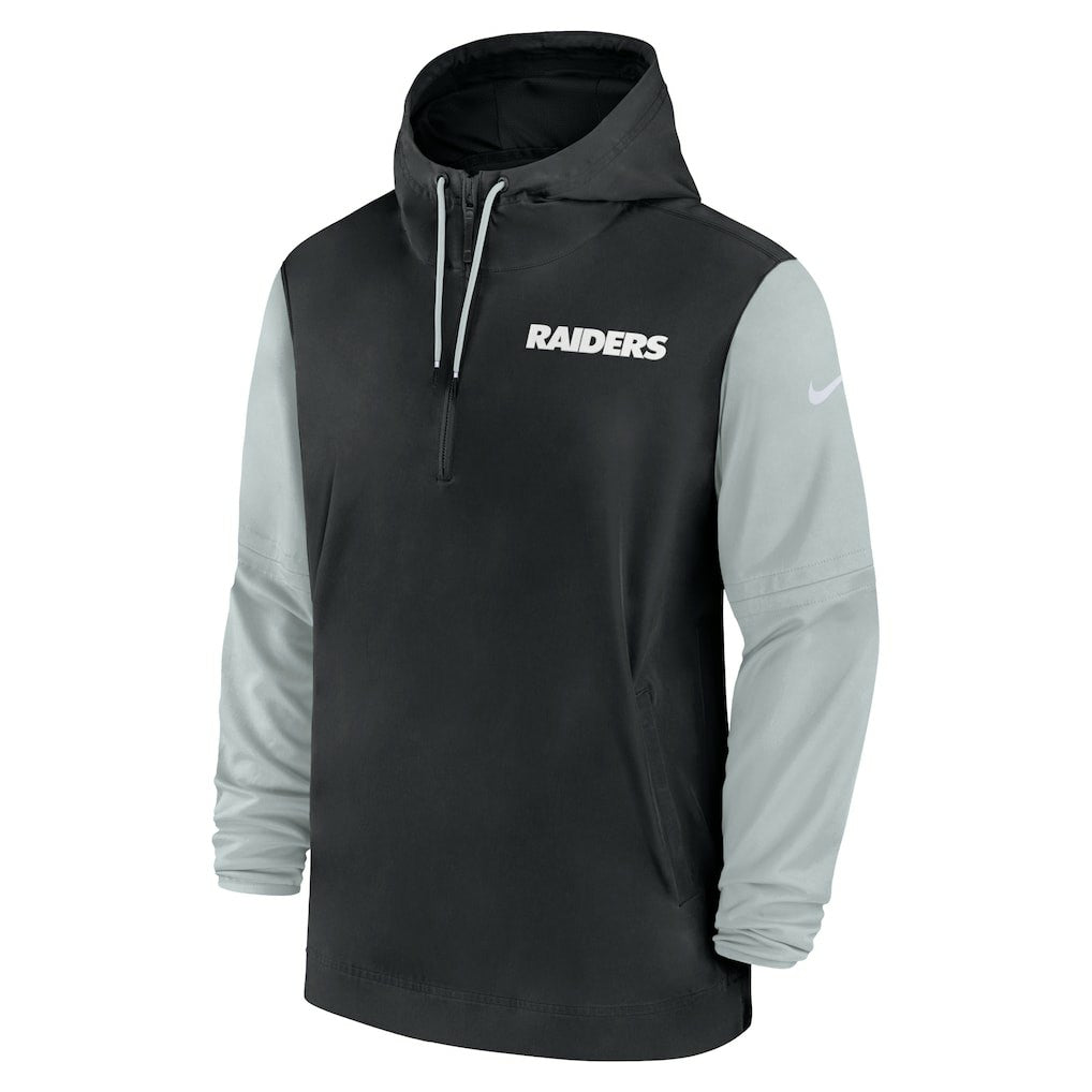 Las Vegas Raiders 2024/25 Sideline Pre-Game Player 1/2-Zip Hoodie Jacket - Black/Silver outlet