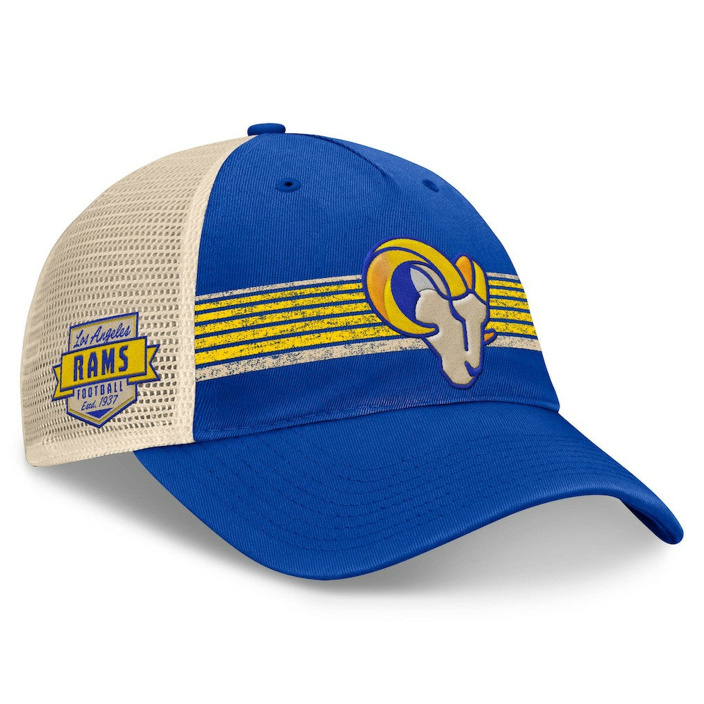 Los Angeles Rams Center Stripe Trucker Adjustable Hat - Royal/Natural discount