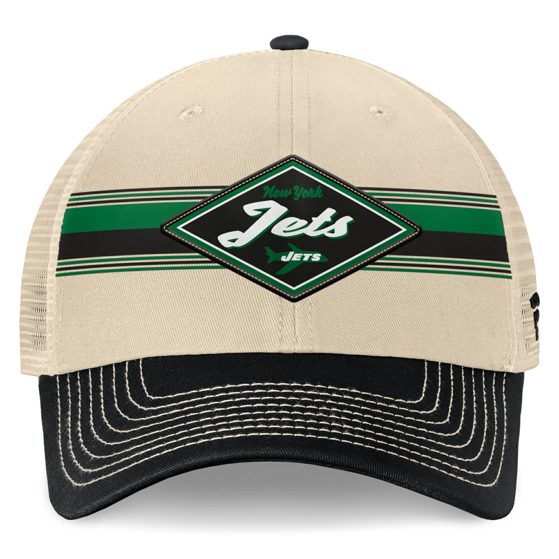 New York Jets Diamond Stripe Trucker Adjustable Hat - Natural/Black for sale