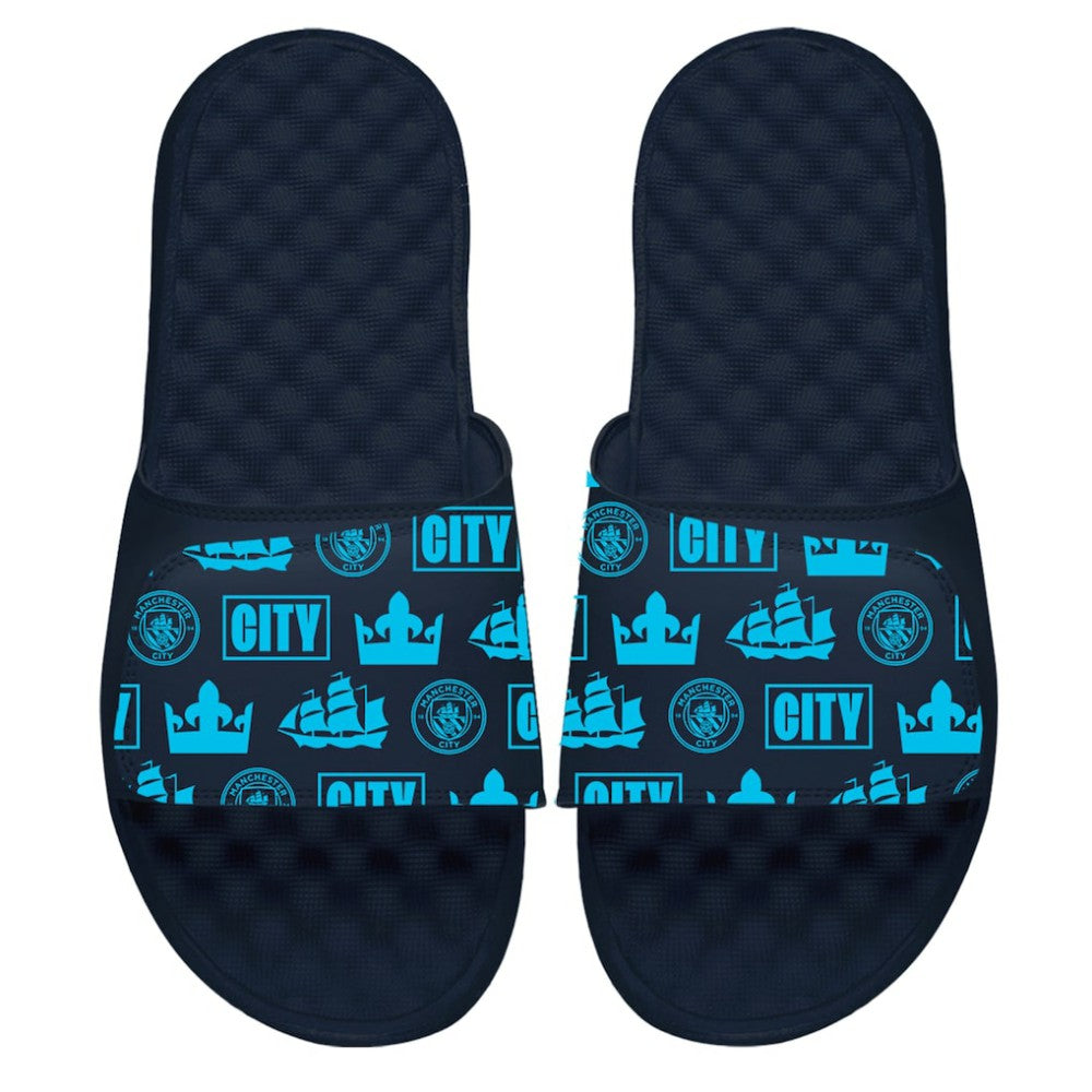 Manchester City ISlide Glyph Pattern Slide Sandals - Navy discount