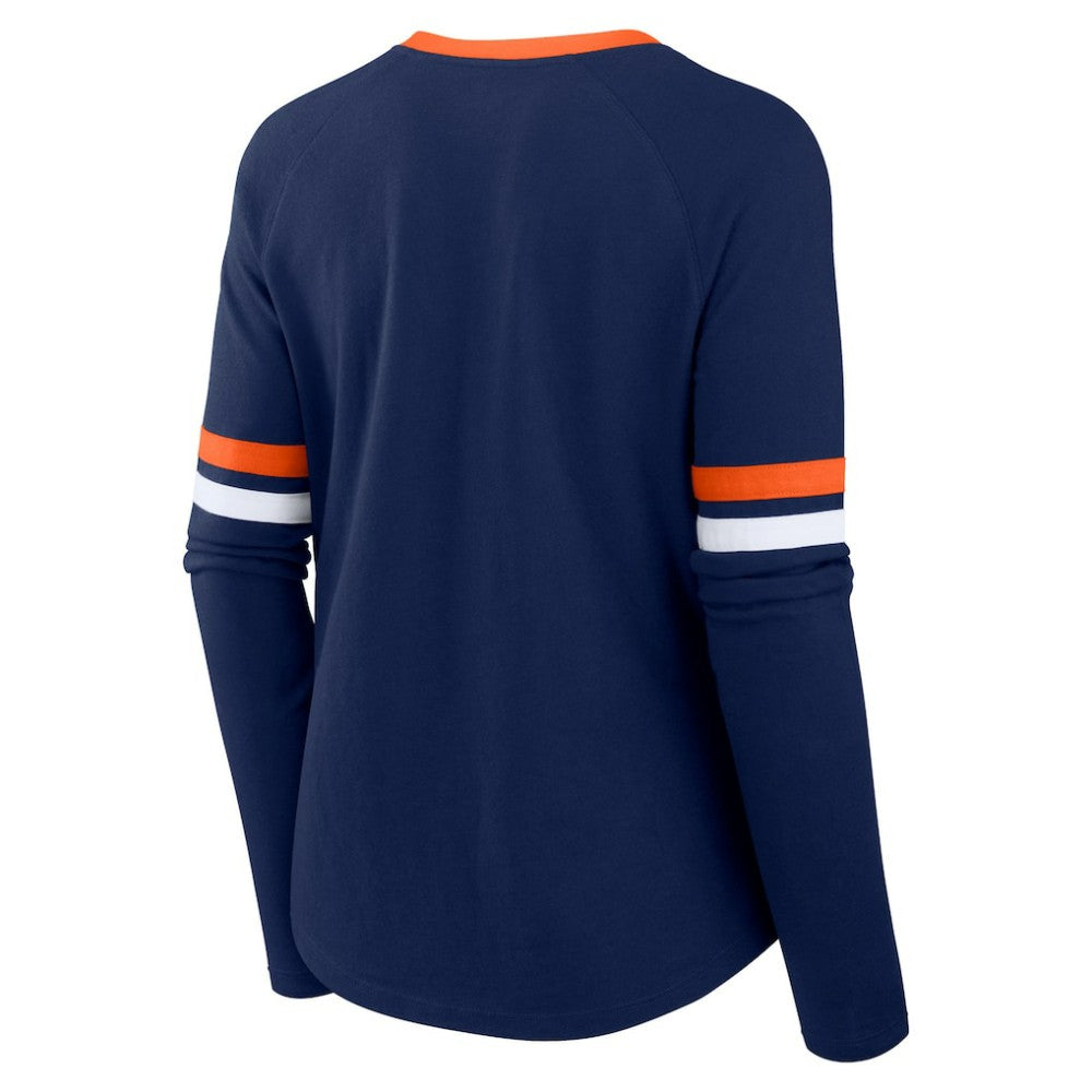 Houston Astros Women's Won & Done Raglan Lace-Up Long Sleeve T-Shirt Navy