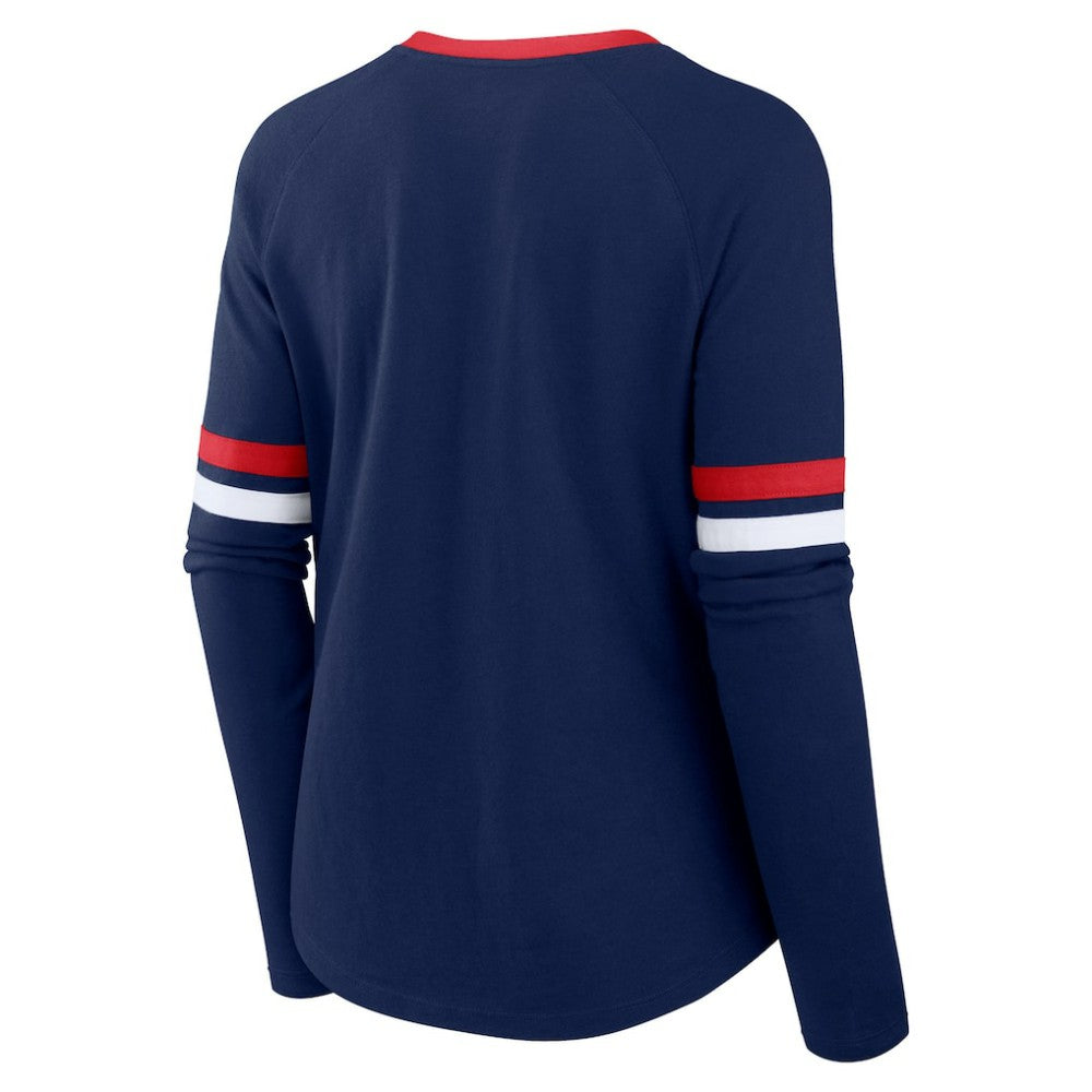 Atlanta Braves Women's Won & Done Raglan Lace-Up Long Sleeve T-Shirt Navy