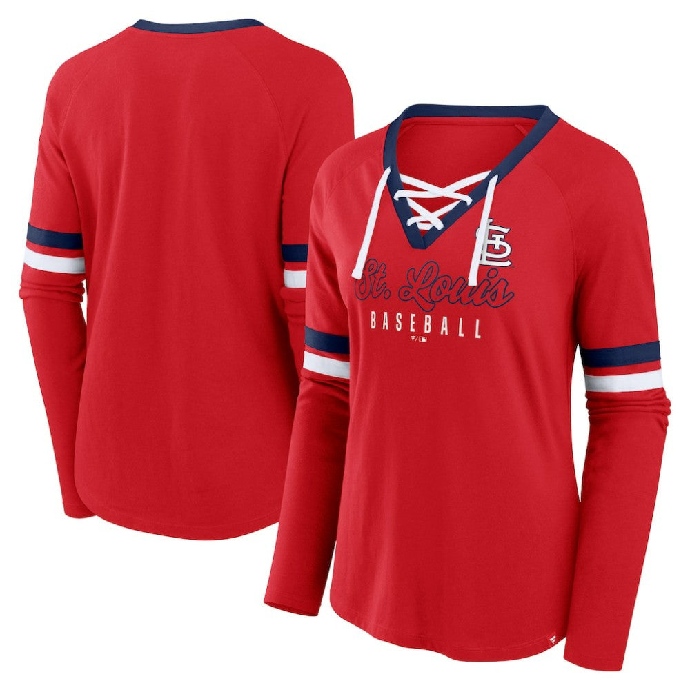 St. Louis Cardinals Women's Won & Done Raglan Lace-Up Long Sleeve T-Shirt Red
