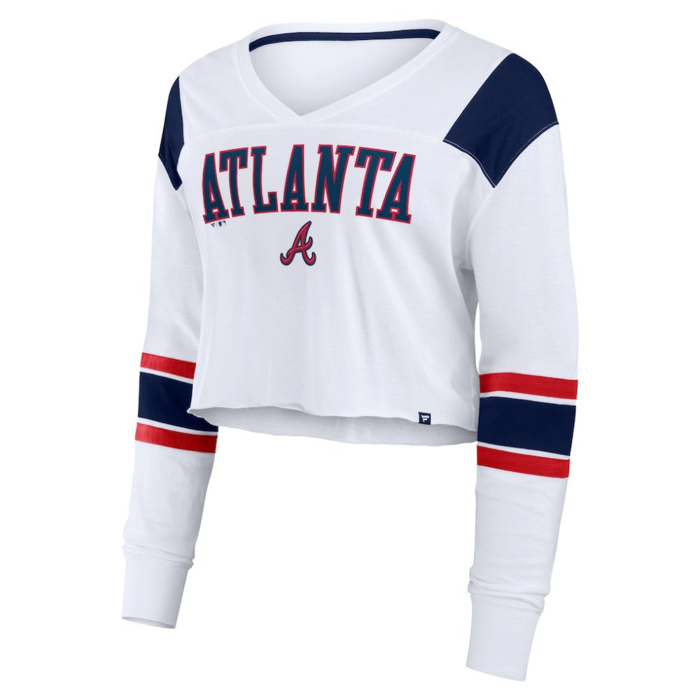Atlanta Braves Women's Stretch Cropped Fashion Long Sleeve T-Shirt White