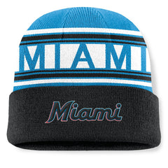 Miami Marlins Fundamental Team Stripe Cuffed Knit Hat Black