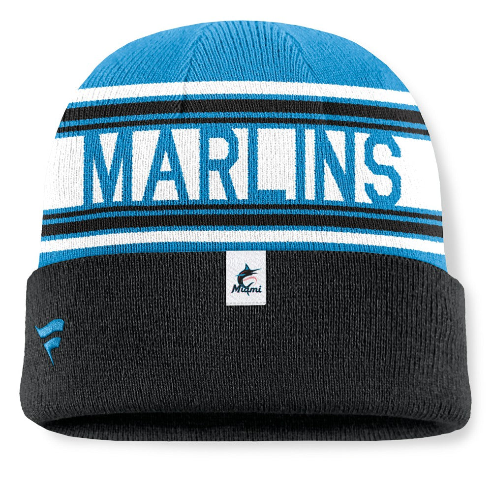 Miami Marlins Fundamental Team Stripe Cuffed Knit Hat Black