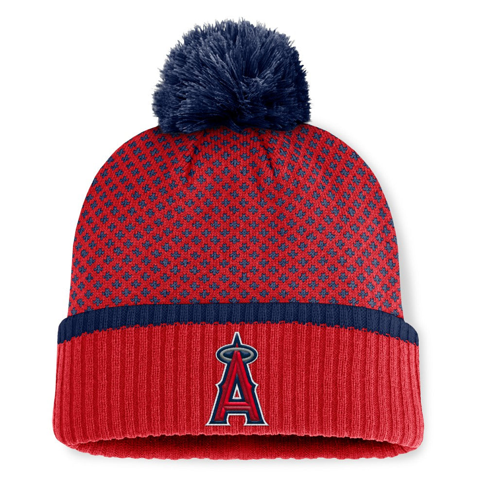 Los Angeles Angels Women's Fundamental Jacquard Cuffed Knit Hat with Pom Red