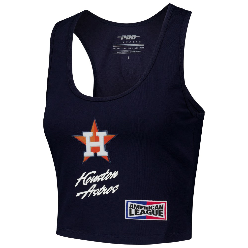 Houston Astros Pro Standard Women's Fast Lane Fitted Tri-Blend Cropped Tank Top Navy