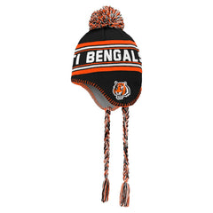 Cincinnati Bengals Youth Jacquard Tassel Knit Hat with Pom - Black for sale