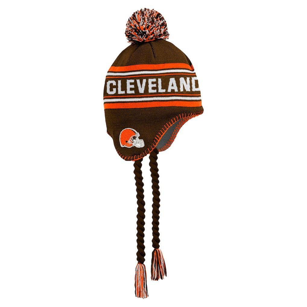 Cleveland Browns Youth Jacquard Tassel Knit Hat with Pom - Brown for sale