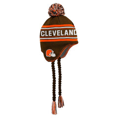 Cleveland Browns Youth Jacquard Tassel Knit Hat with Pom - Brown for sale