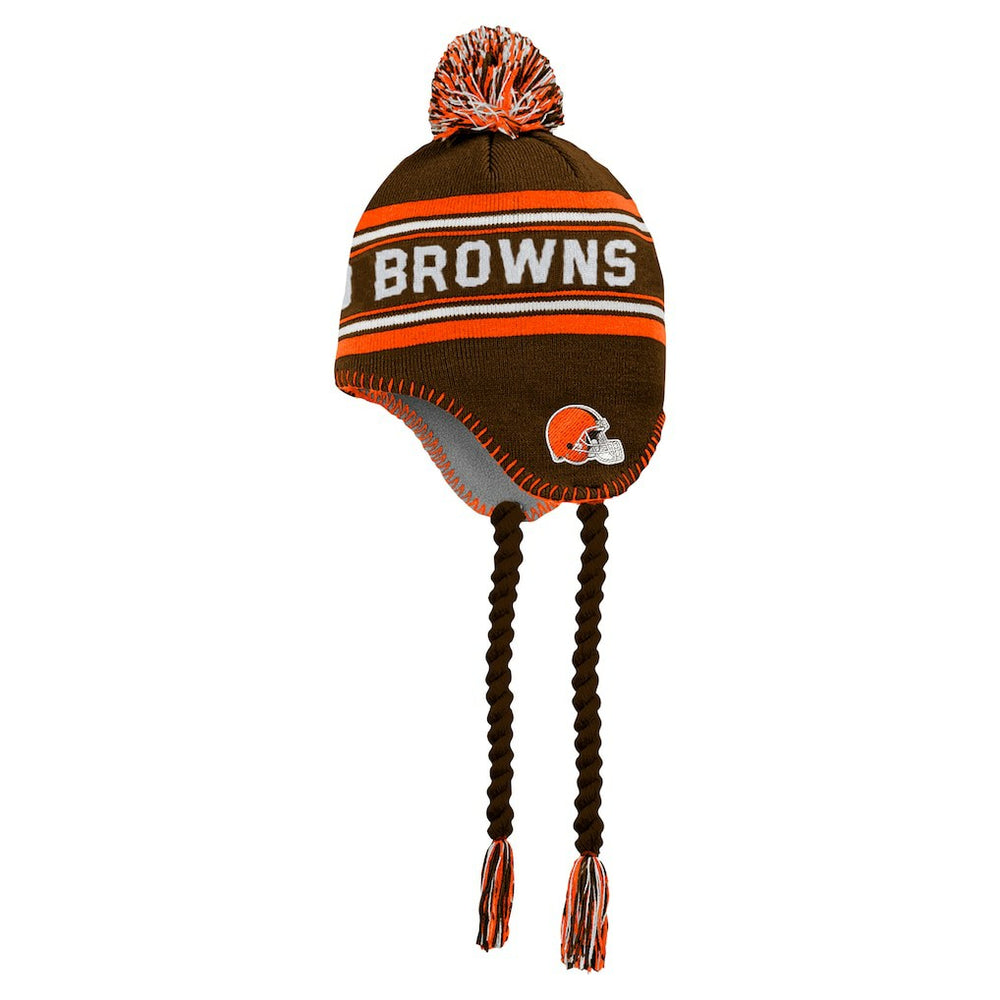 Cleveland Browns Youth Jacquard Tassel Knit Hat with Pom - Brown for sale
