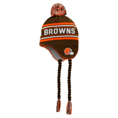 Cleveland Browns Youth Jacquard Tassel Knit Hat with Pom - Brown for sale