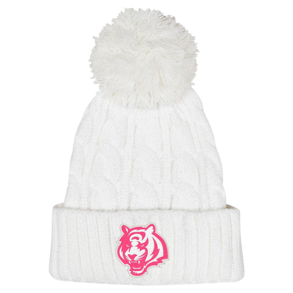 Cincinnati Bengals Girls Youth Cable Cuffed Knit Hat with Pom - White cheap
