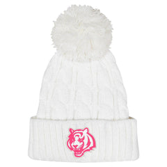 Cincinnati Bengals Girls Youth Cable Cuffed Knit Hat with Pom - White cheap