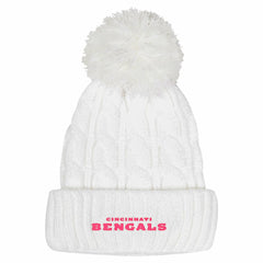 Cincinnati Bengals Girls Youth Cable Cuffed Knit Hat with Pom - White cheap